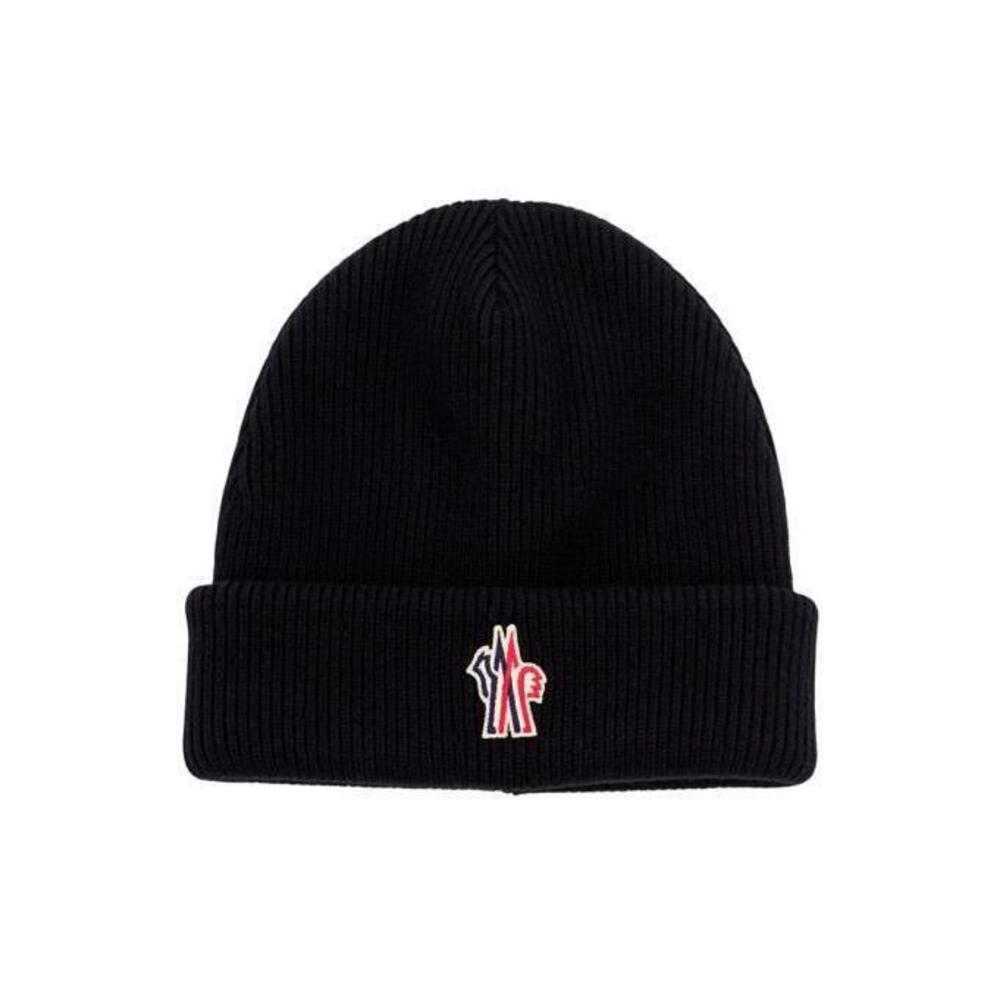 MONCLER Ribbed Knit Beanie with Embroidered Logo Patch